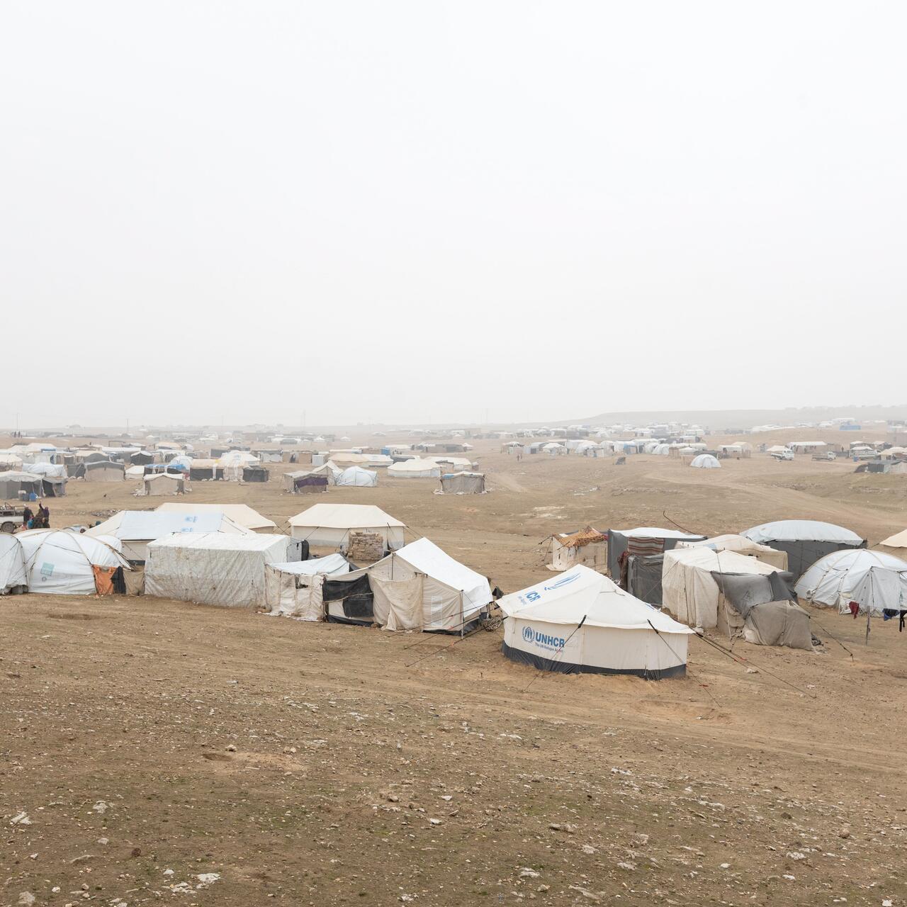 A panoramic shot of a displaced camp in northeastern Syria. An IDP camp where the IRC is conducting a cholera awareness campaign and treating cholera patients.